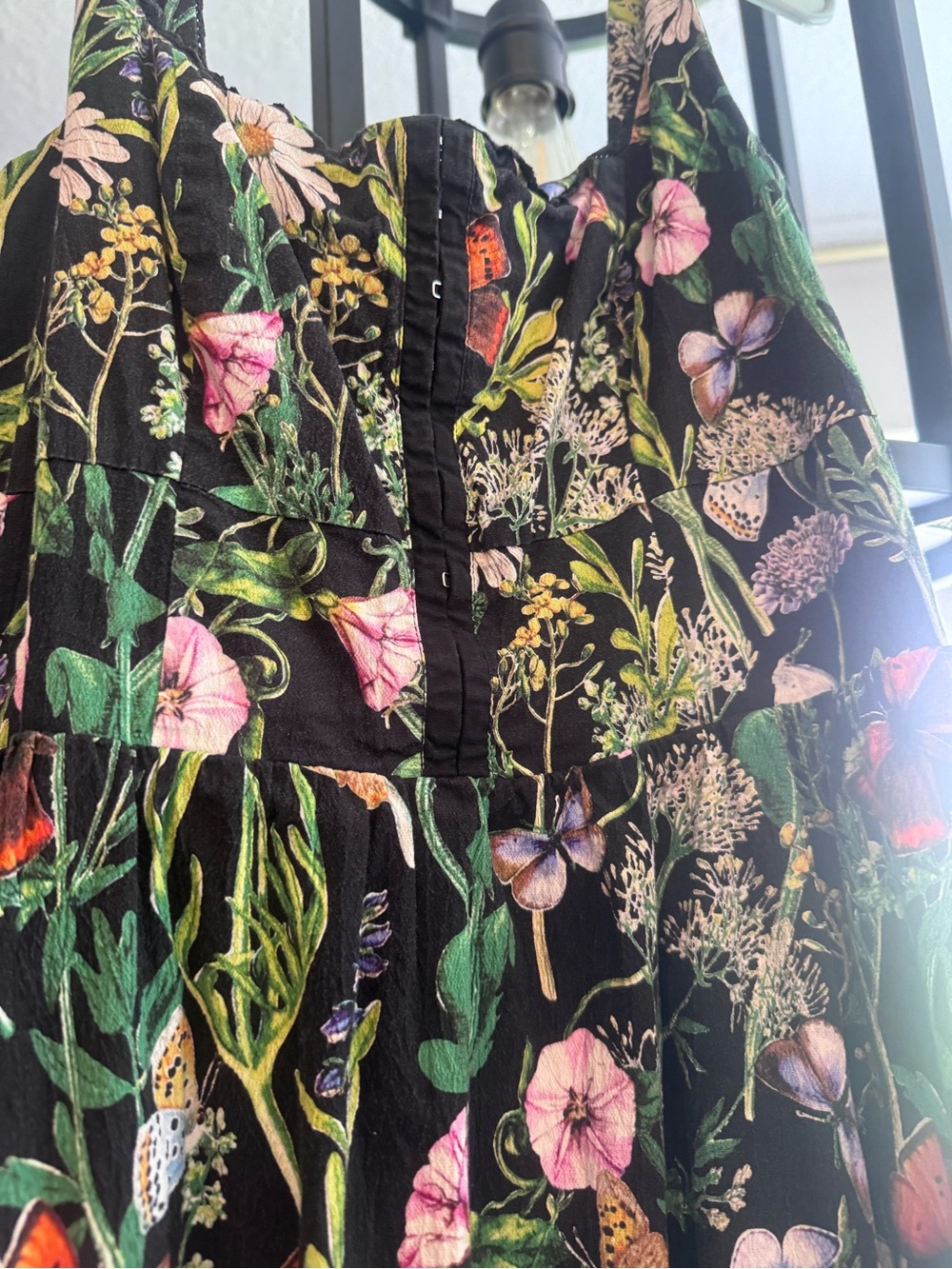 Avec Les Filles Black Floral Midi Dress with Botanical Print